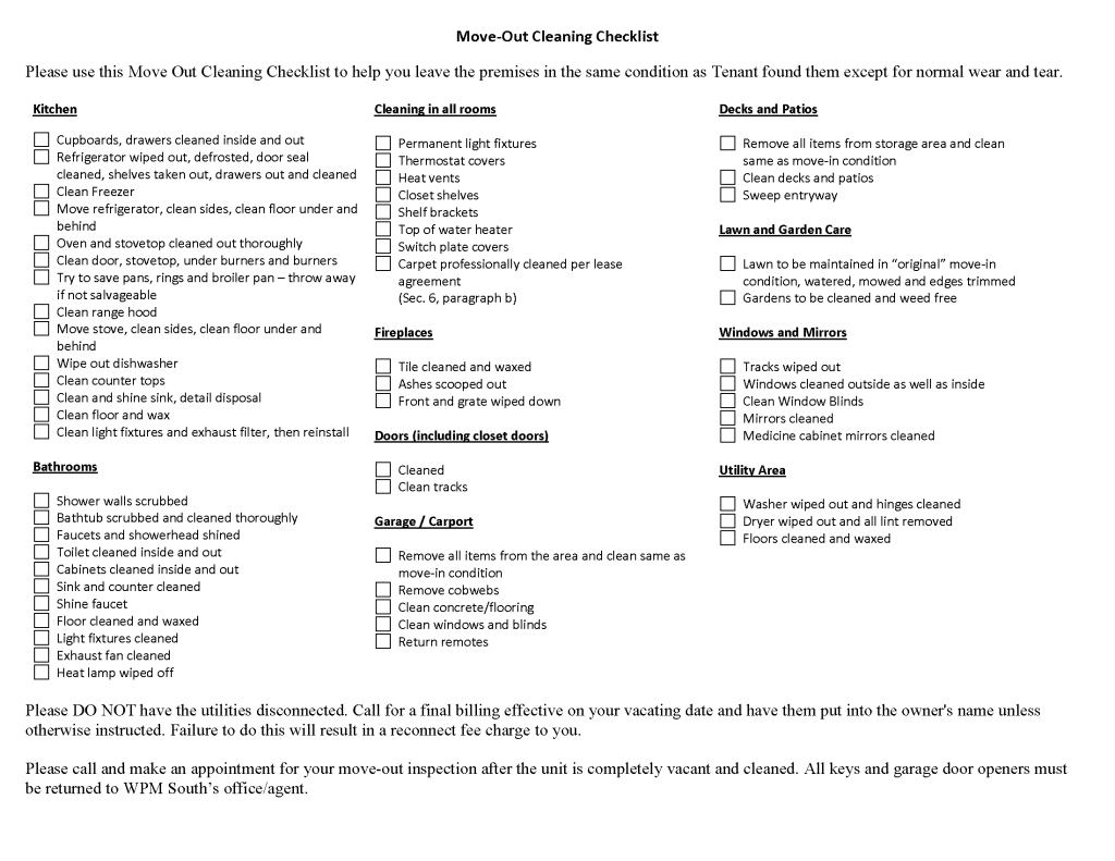 Move-Out Cleaning Checklist for Tenants
